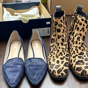 Cole Haan Navy Pointed Flats and Leopard Print Ankle Boots Duo